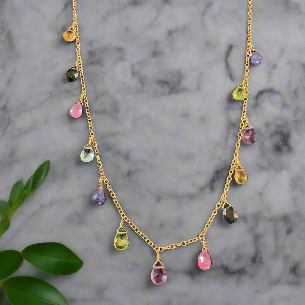 Pom Jewelry Mixed Gemstone Necklace In Gold Fill- PNMX17