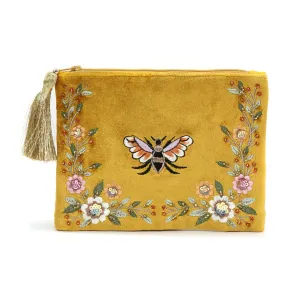 POM Mustard Bee Floral Embroided Purse Zip