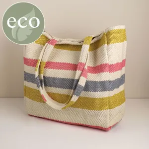 POM Mustard mix striped cotton beach bag