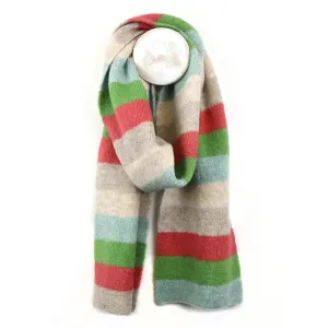 POM One Size Beige/Red/Green Striped Knit Scarf