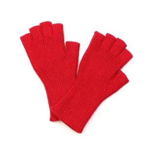 POM One Size Bright Red Ribbed Knit Fingerless Gloves