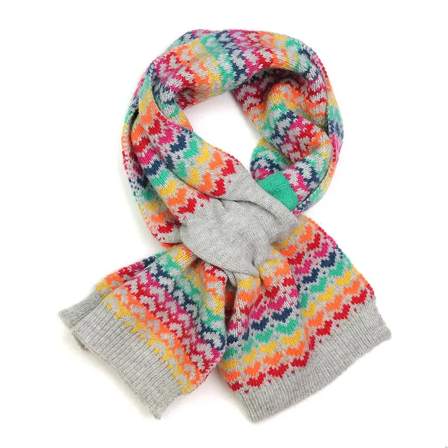 POM One Size Grey Wool Rainbow Hearts Pull Through Scarf