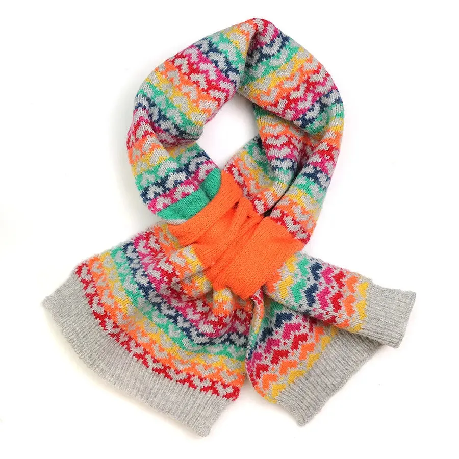 POM One Size Grey Wool Rainbow Hearts Pull Through Scarf