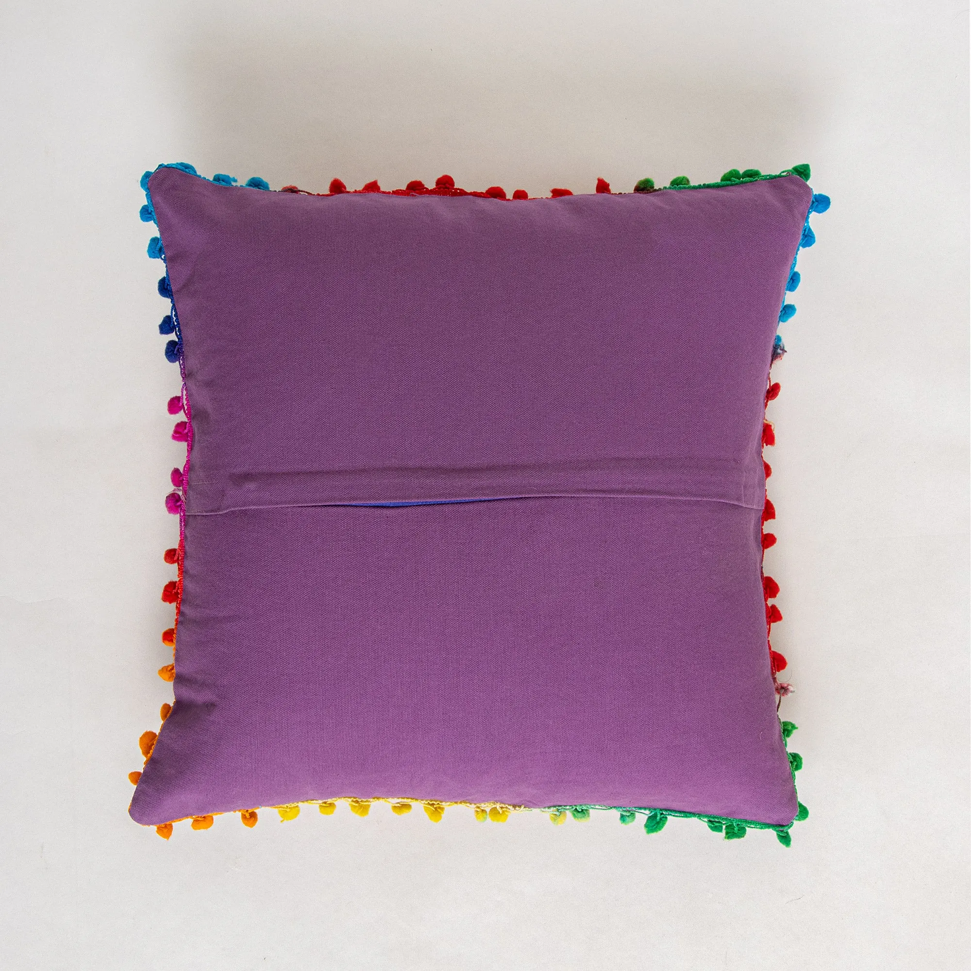 Pom Pom Embroidered Cotton Cushion Cover