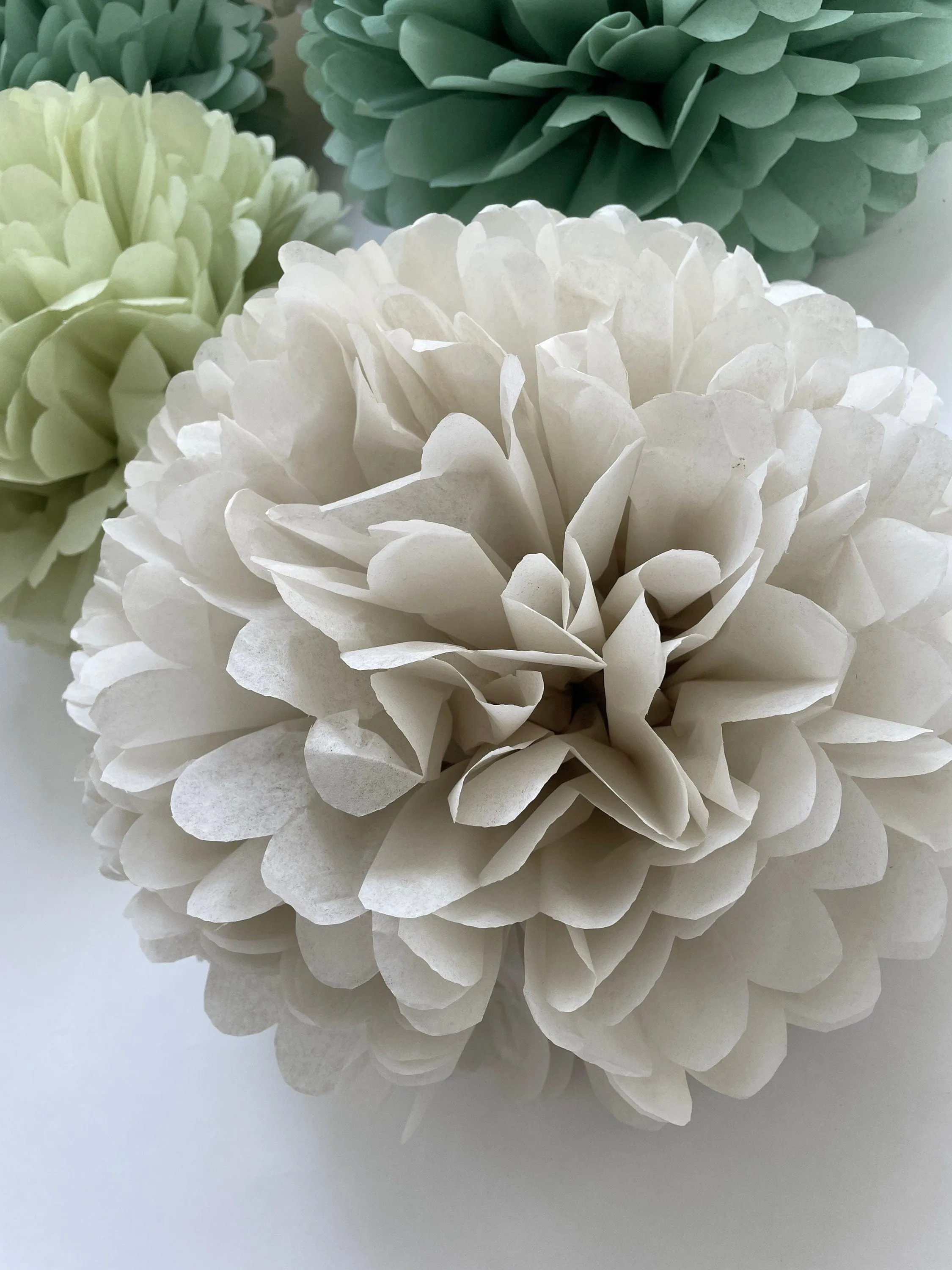 Pom pom set of 16 | sage green Tissue paper pom poms | dusty green Paper flowers | Wedding decor | cream and green party decor