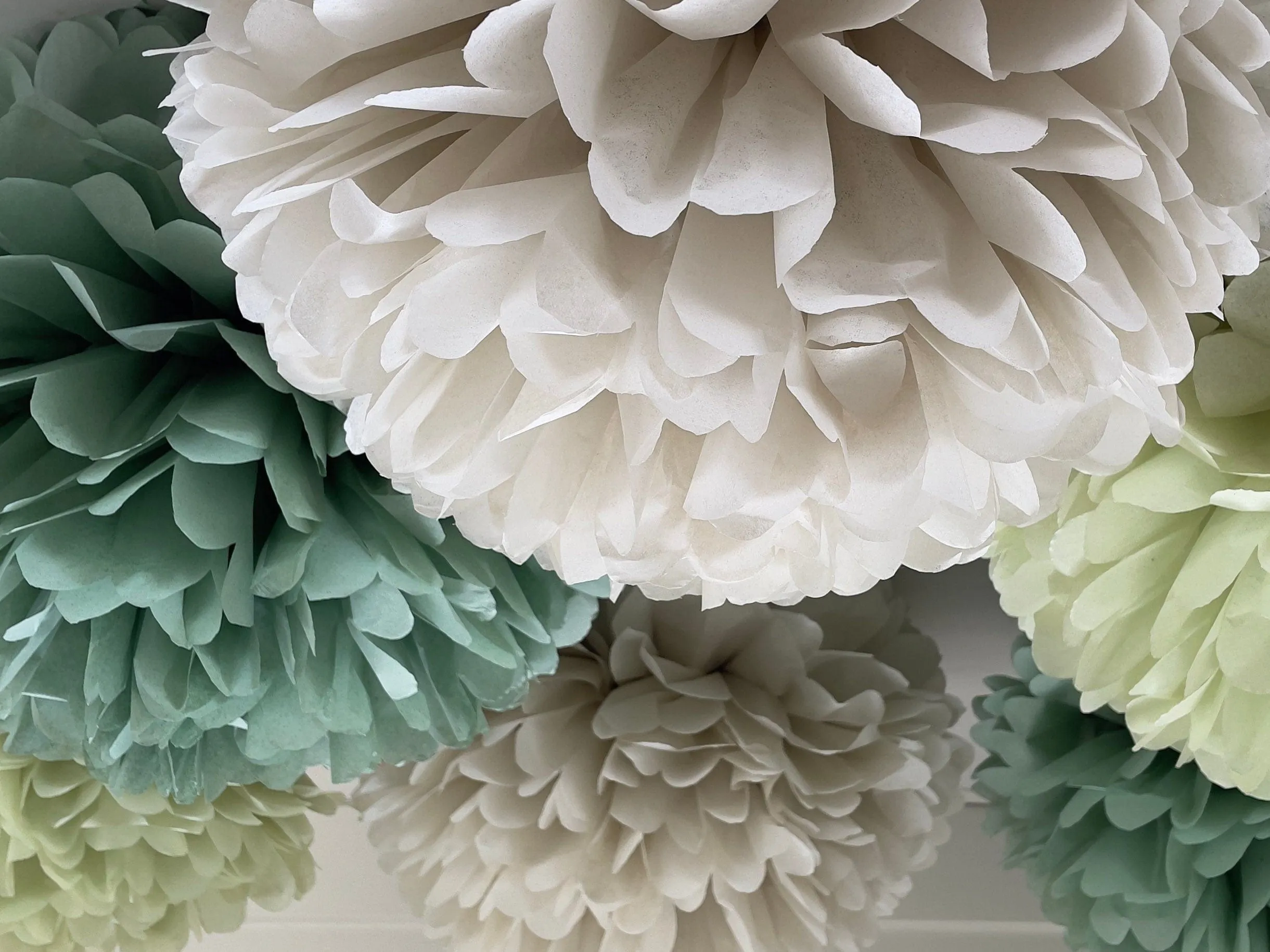 Pom pom set of 16 | sage green Tissue paper pom poms | dusty green Paper flowers | Wedding decor | cream and green party decor