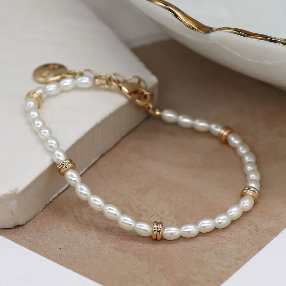 POM Seed Pearl and Gold Spacer Bead Bracelet