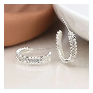 POM Silver Plated Hoop Earrings with Crystals & Silver Bobble Edge