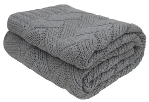 POMME Cotton Knitted Throw Blanket for Sofa Quite Grey, Size - 180x130 Cm