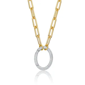 Pompidou Dual Golden Link and CZ Oval Necklace