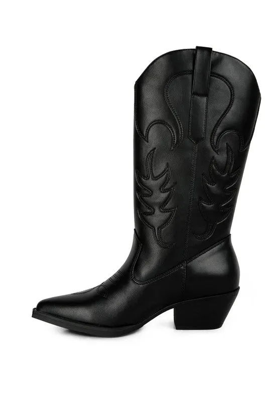 Ponsies Embroidered Block Heel Cowboy Boots