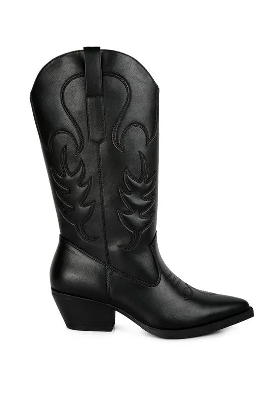 Ponsies Embroidered Block Heel Cowboy Boots