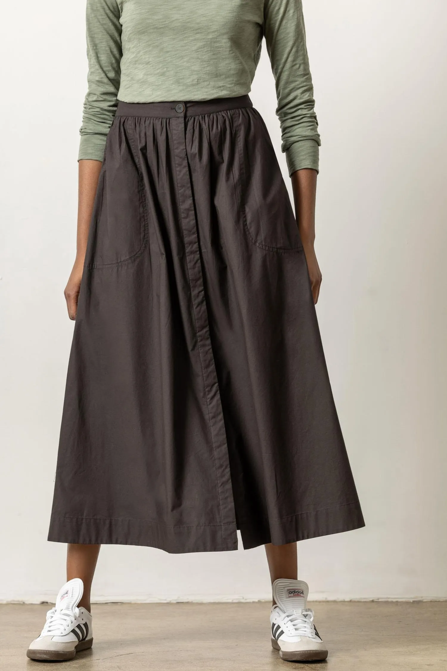 Poplin Button Front Skirt