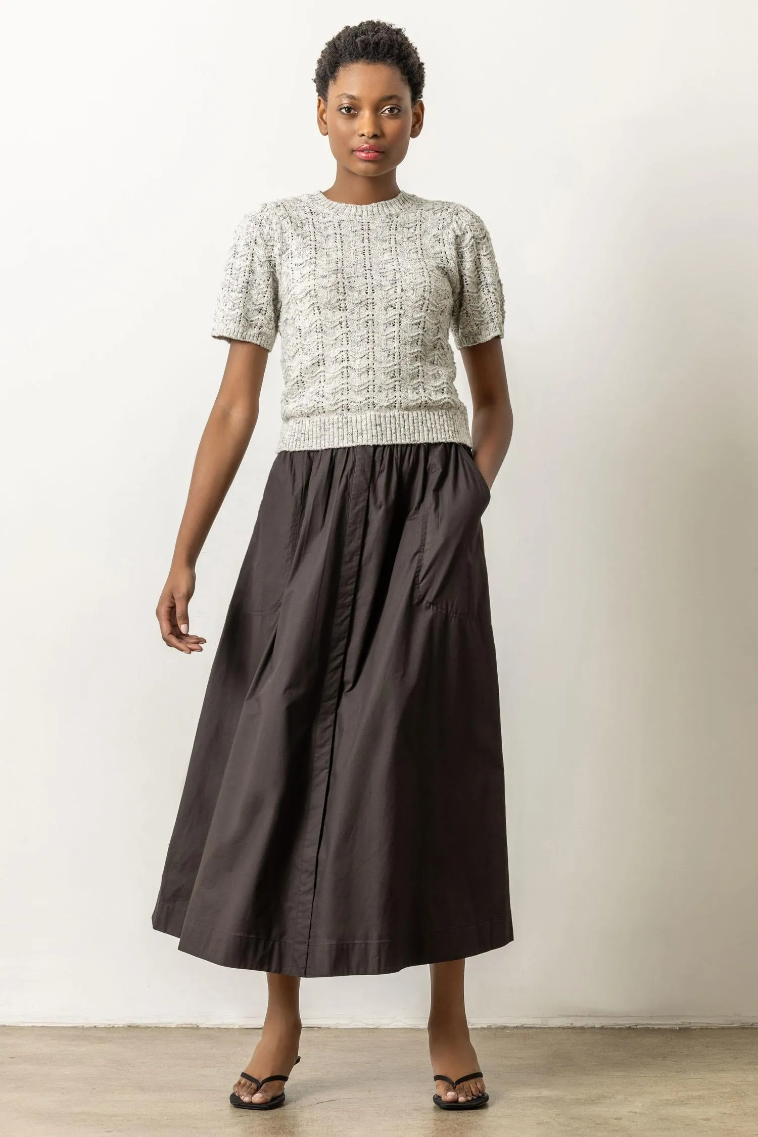 Poplin Button Front Skirt