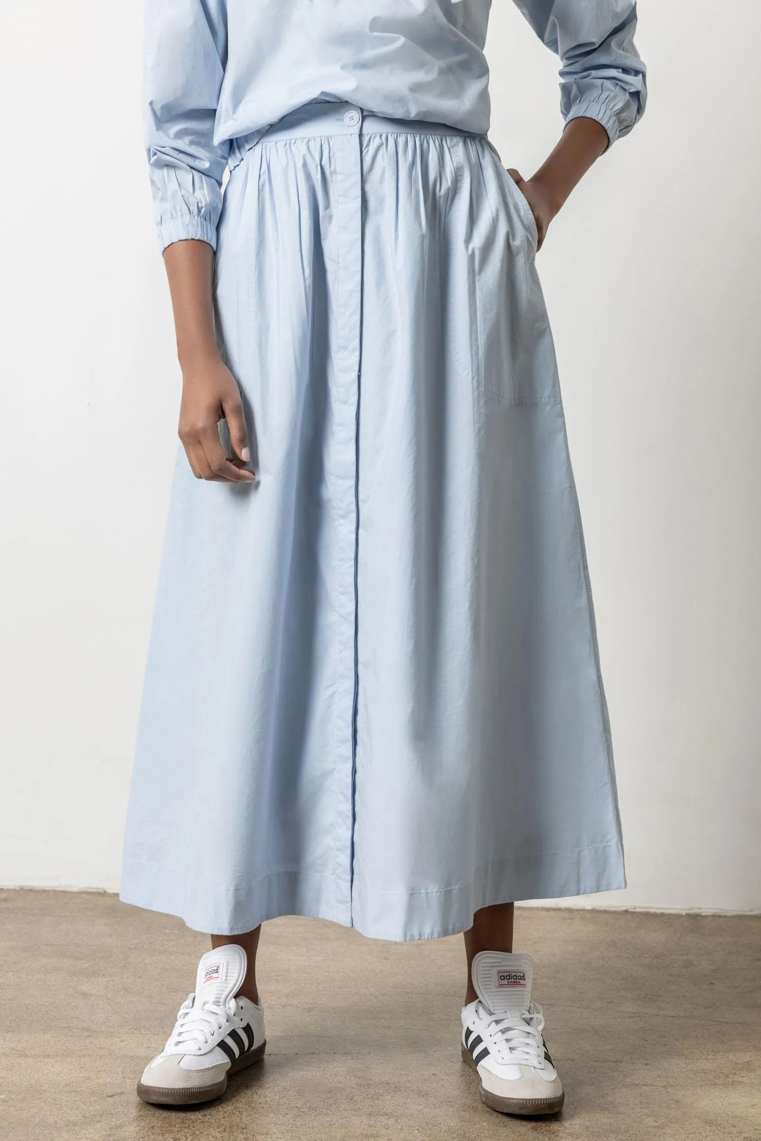 Poplin Button Front Skirt