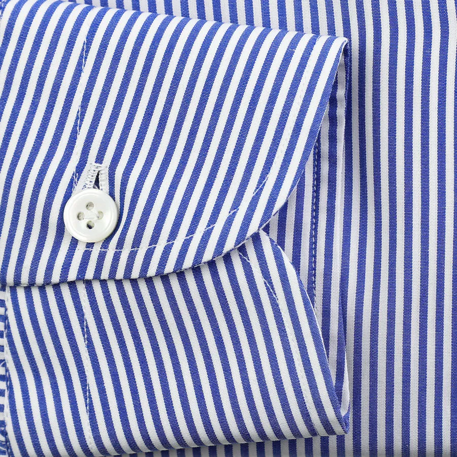 Poplin Pencil Stripe Semi Spread Shirt - White / Blue - Regular Fit