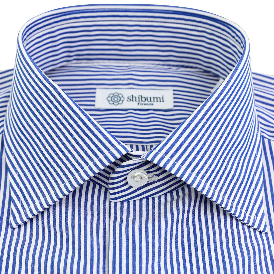 Poplin Pencil Stripe Semi Spread Shirt - White / Blue - Regular Fit