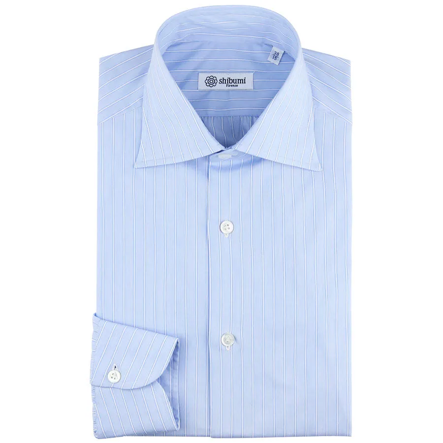 Poplin Semi Spread Shirt - Light Blue - Ticking Stripe