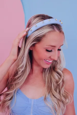 Poppin Plush Rhinestone Headband - Light Blue