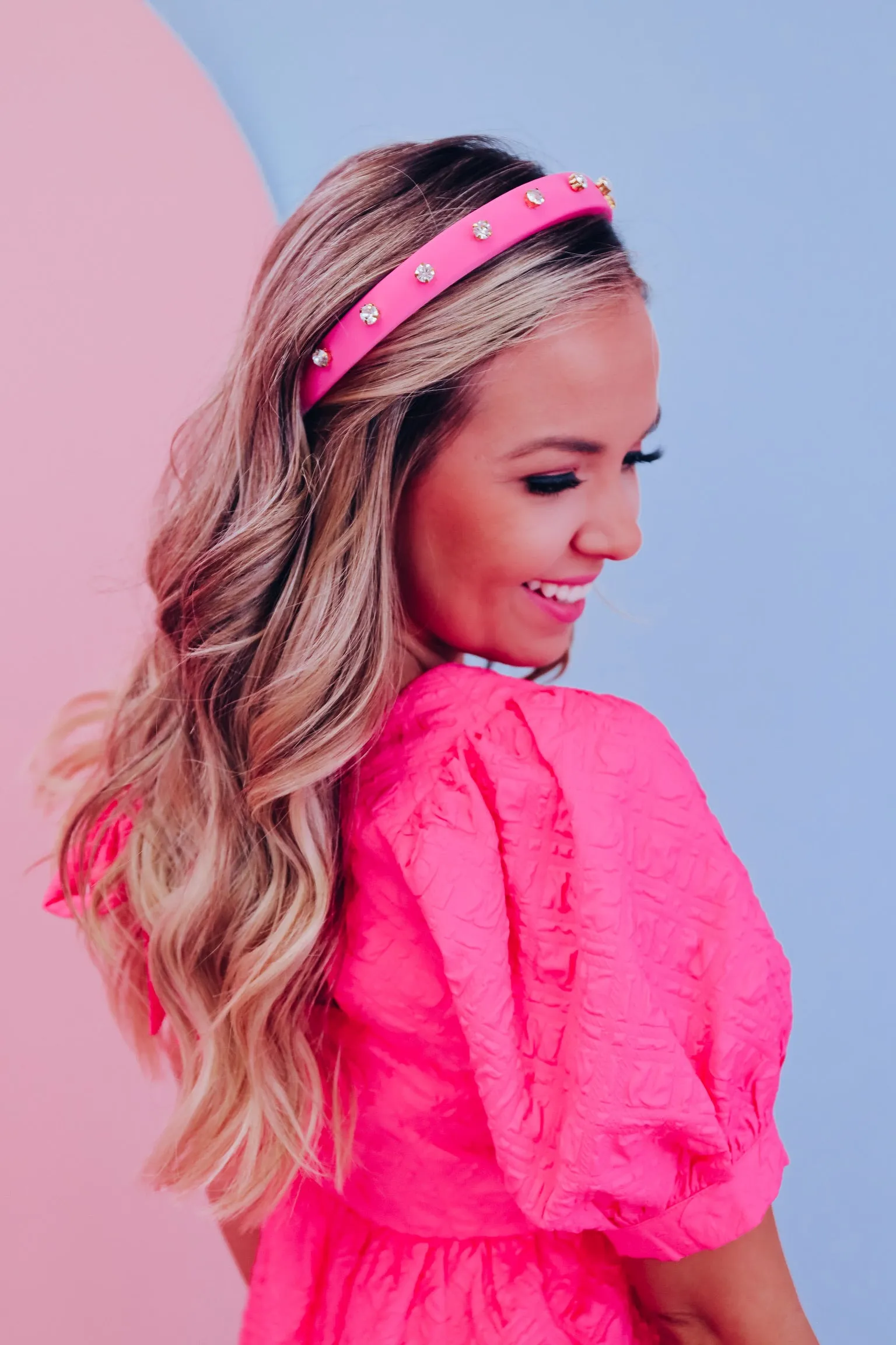 Poppin Plush Rhinestone Headband - Pink