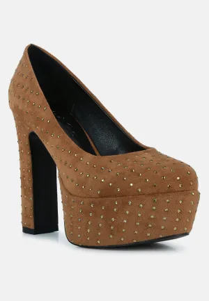 POPPINS Tan Glinting Platform High Pumps