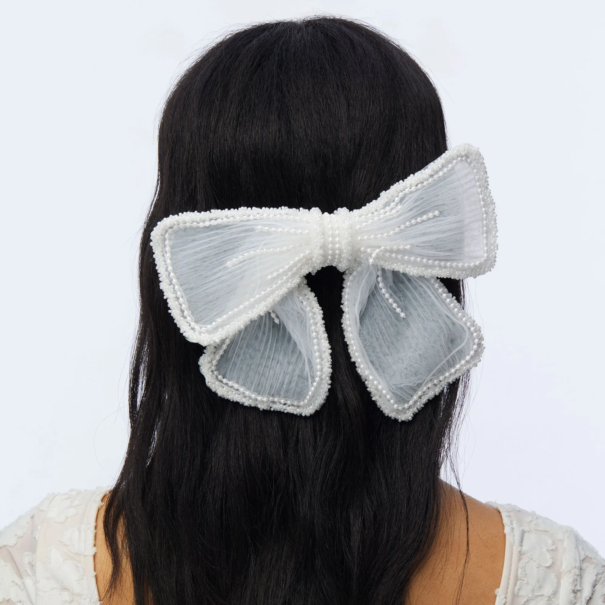 PORCELIN MARY PEARL EMBELLISHED BOW BARRETTE