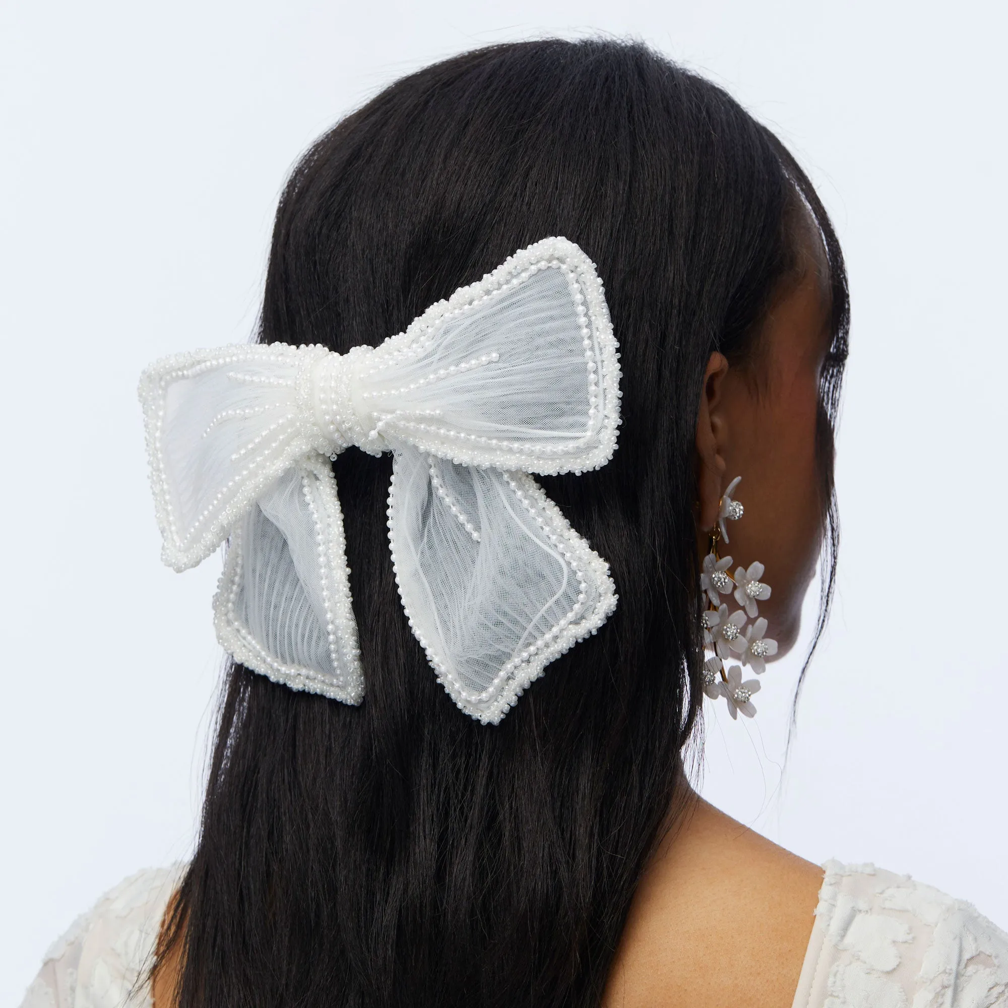 PORCELIN MARY PEARL EMBELLISHED BOW BARRETTE