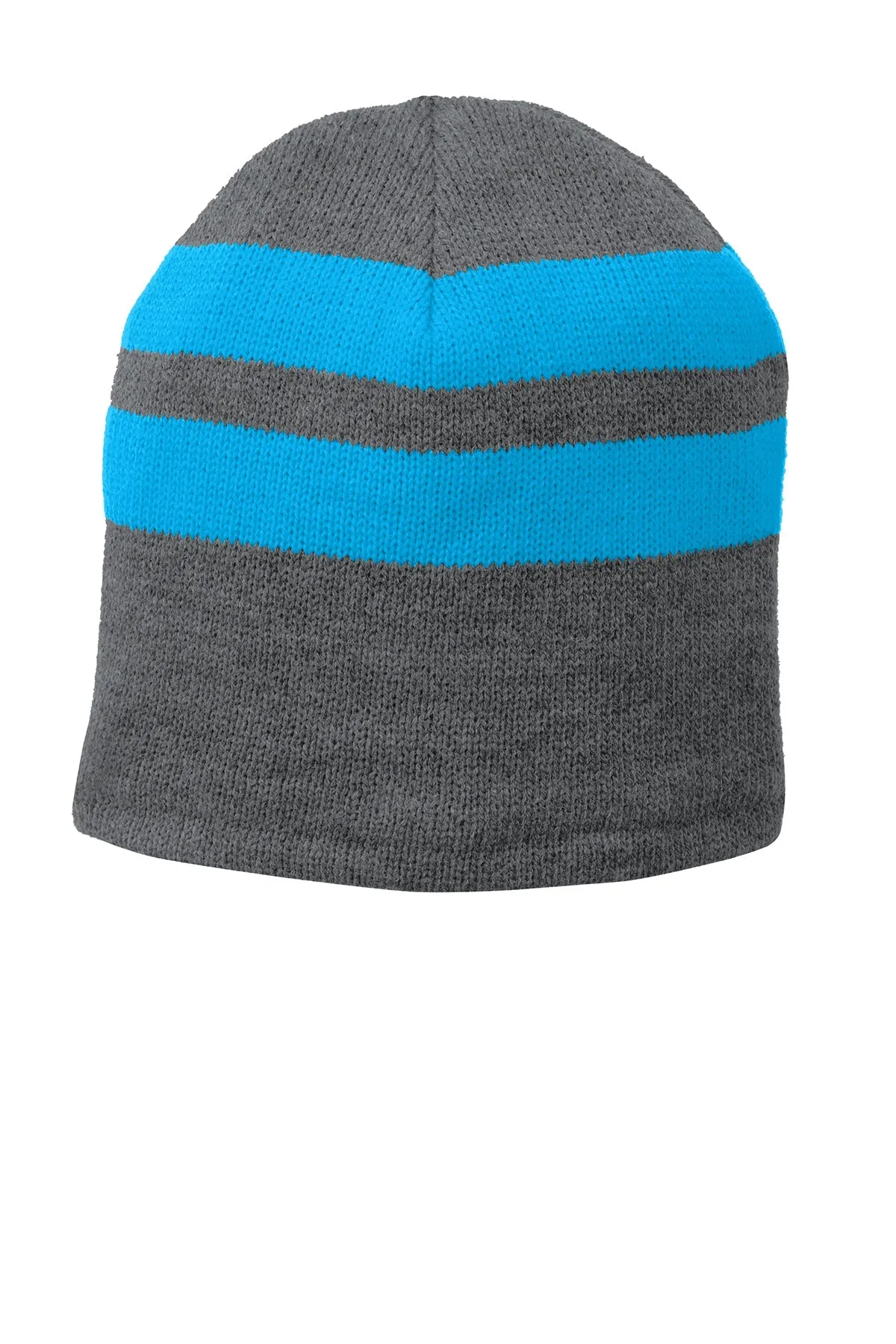 Port & Company Fleece Lined Striped Custom Beanies, Oxford/ Neon Blue