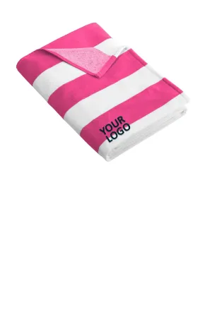 Port Authority Cabana Stripe Customized Beach Towels, Tropical Pink