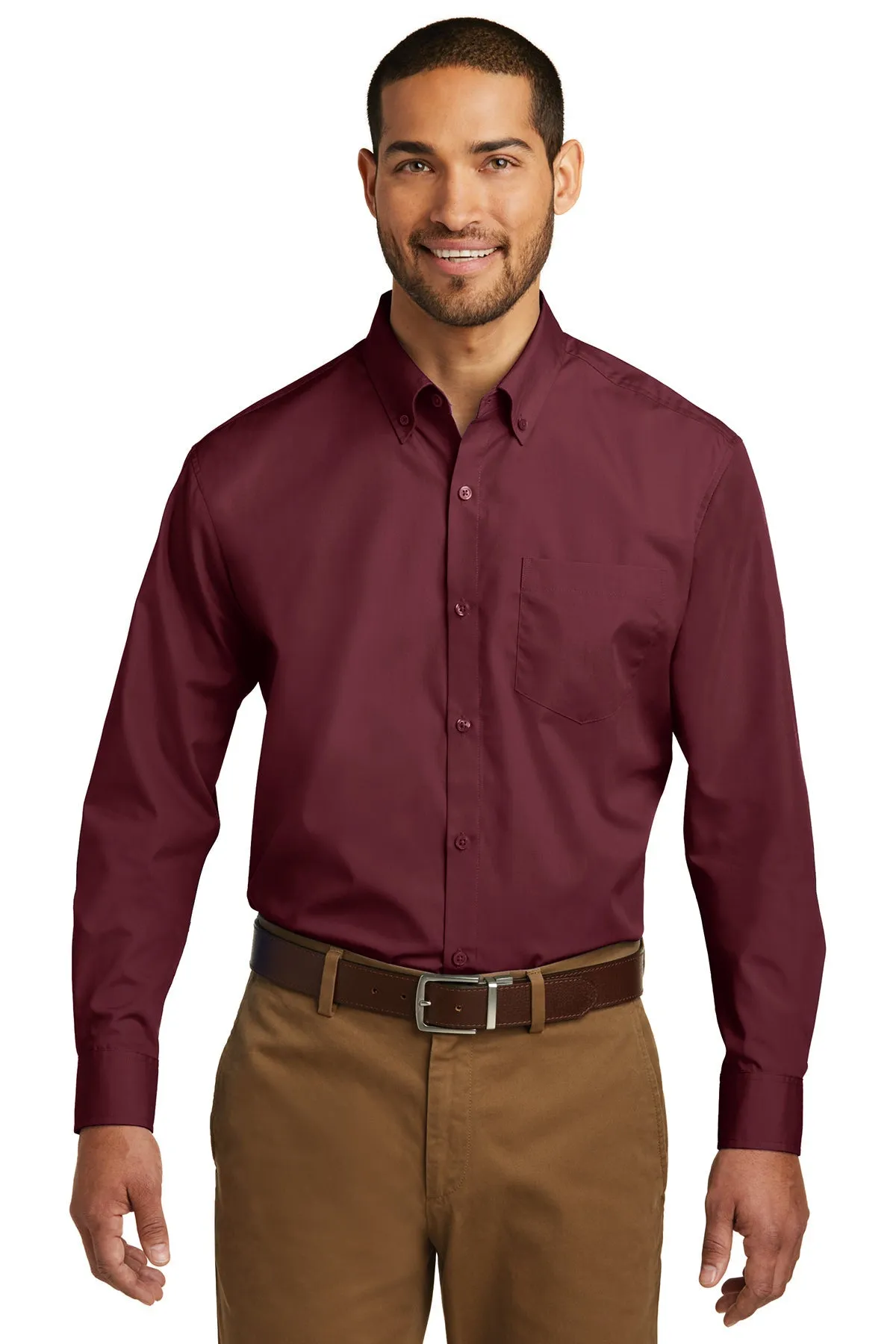 Port Authority Carefree Poplin Custom Shirts, Burgundy