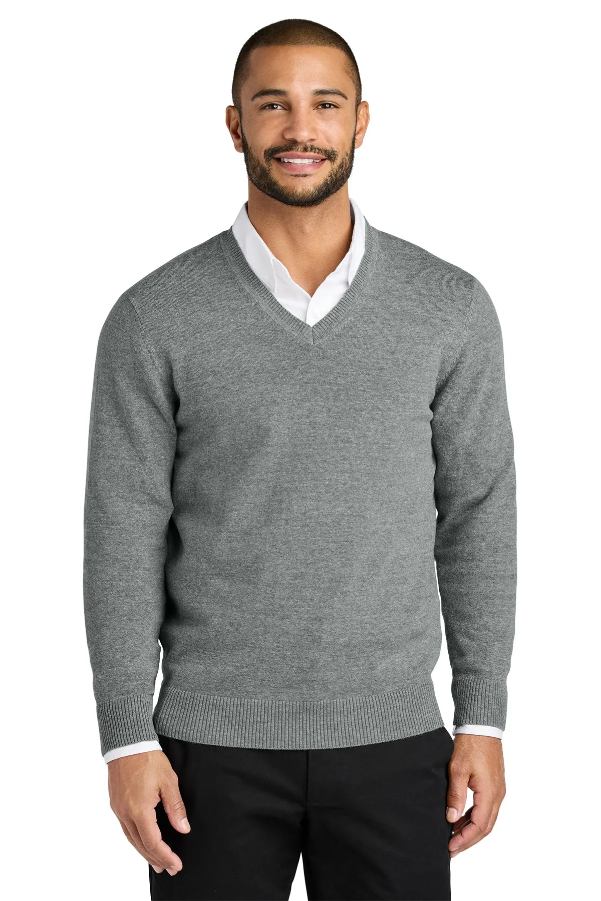 Port Authority Easy Care V-Neck Custom Sweaters, Medium Heather Grey