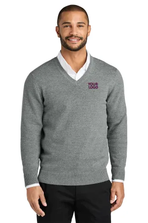 Port Authority Easy Care V-Neck Custom Sweaters, Medium Heather Grey