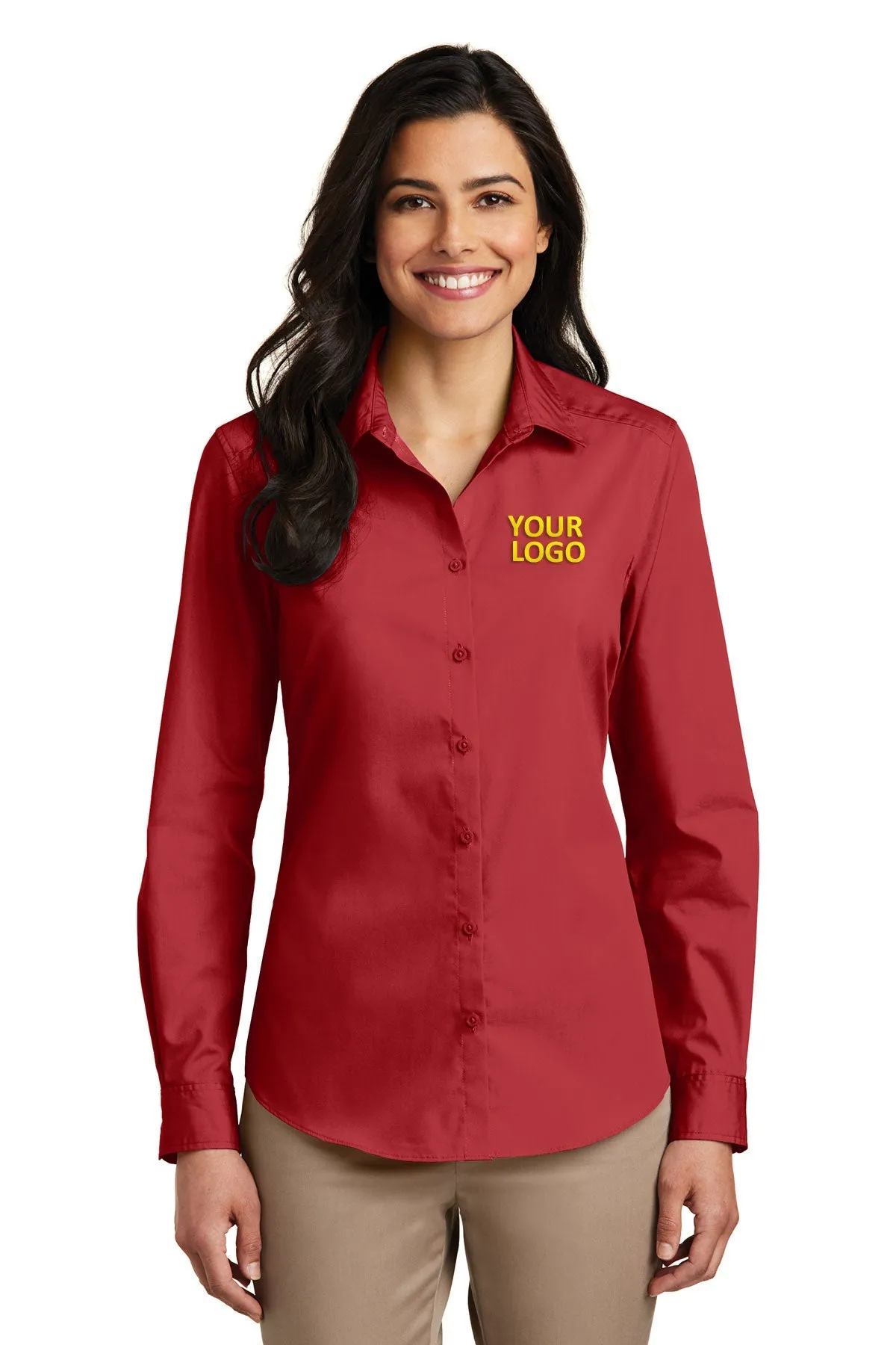 Port Authority Ladies Carefree Poplin Customized Shirts, Rich Red