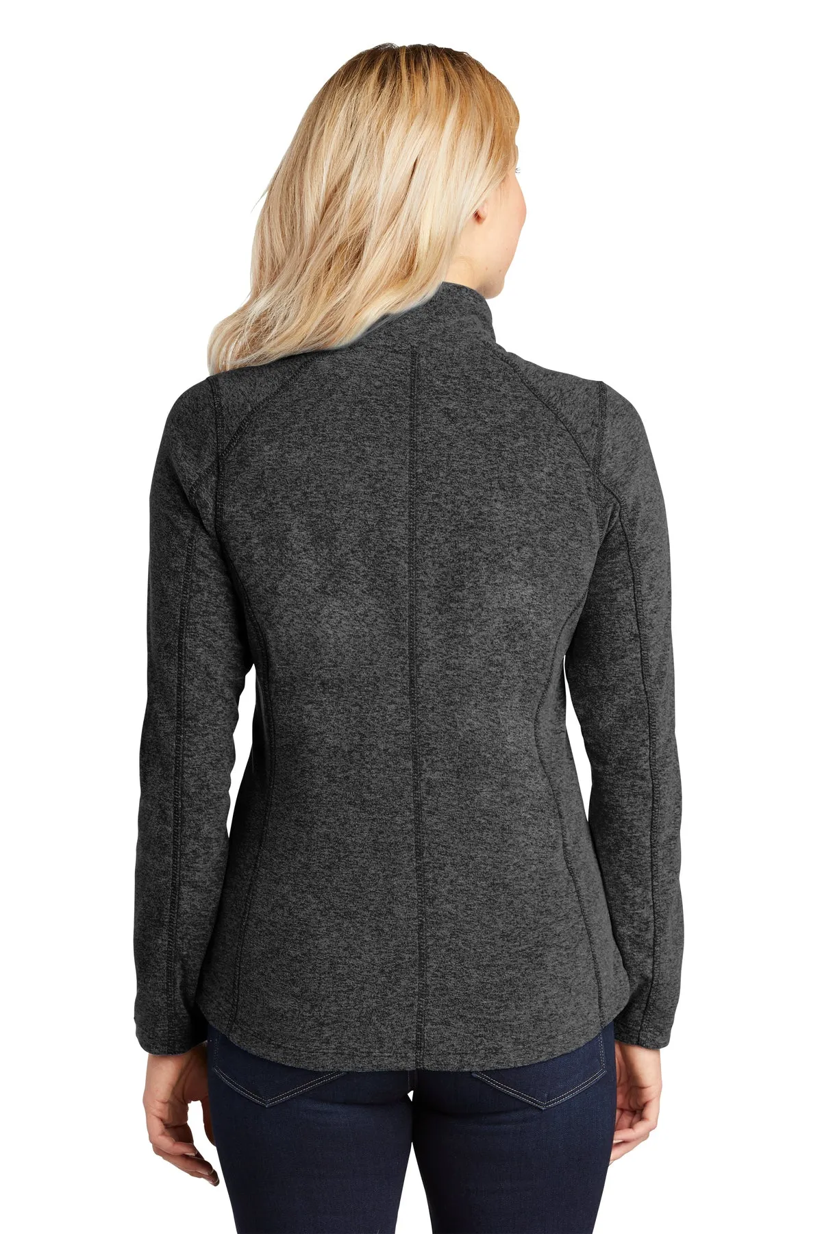 Port Authority Ladies Heather Microfleece Branded Full-Zip Jackets, Black Charcoal Heather