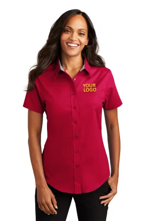 Port Authority Ladies Short Sleeve Easy Care Branded Shirts, Red/Light Stone