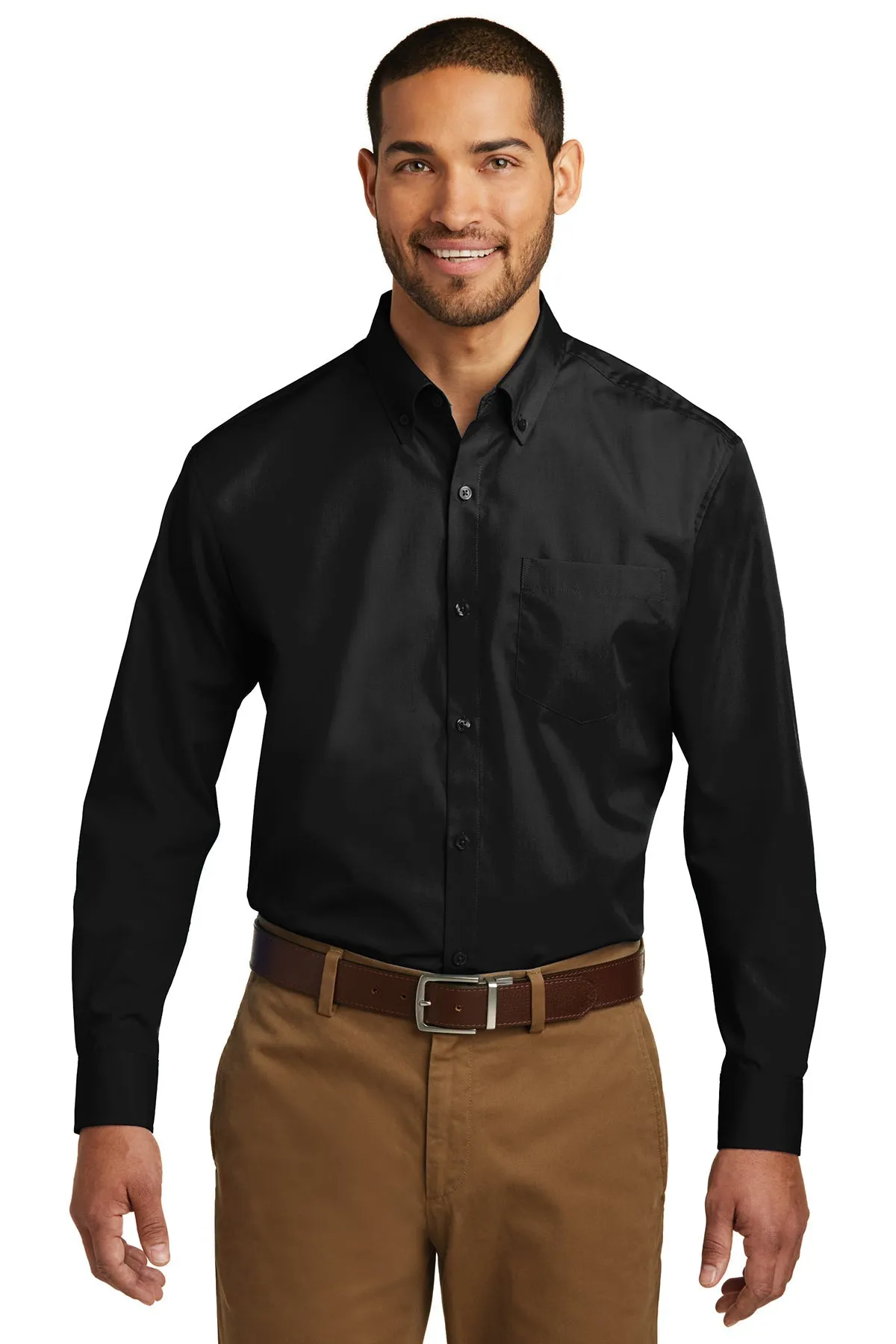 Port Authority Tall Carefree Poplin Custom Shirts, Deep Black