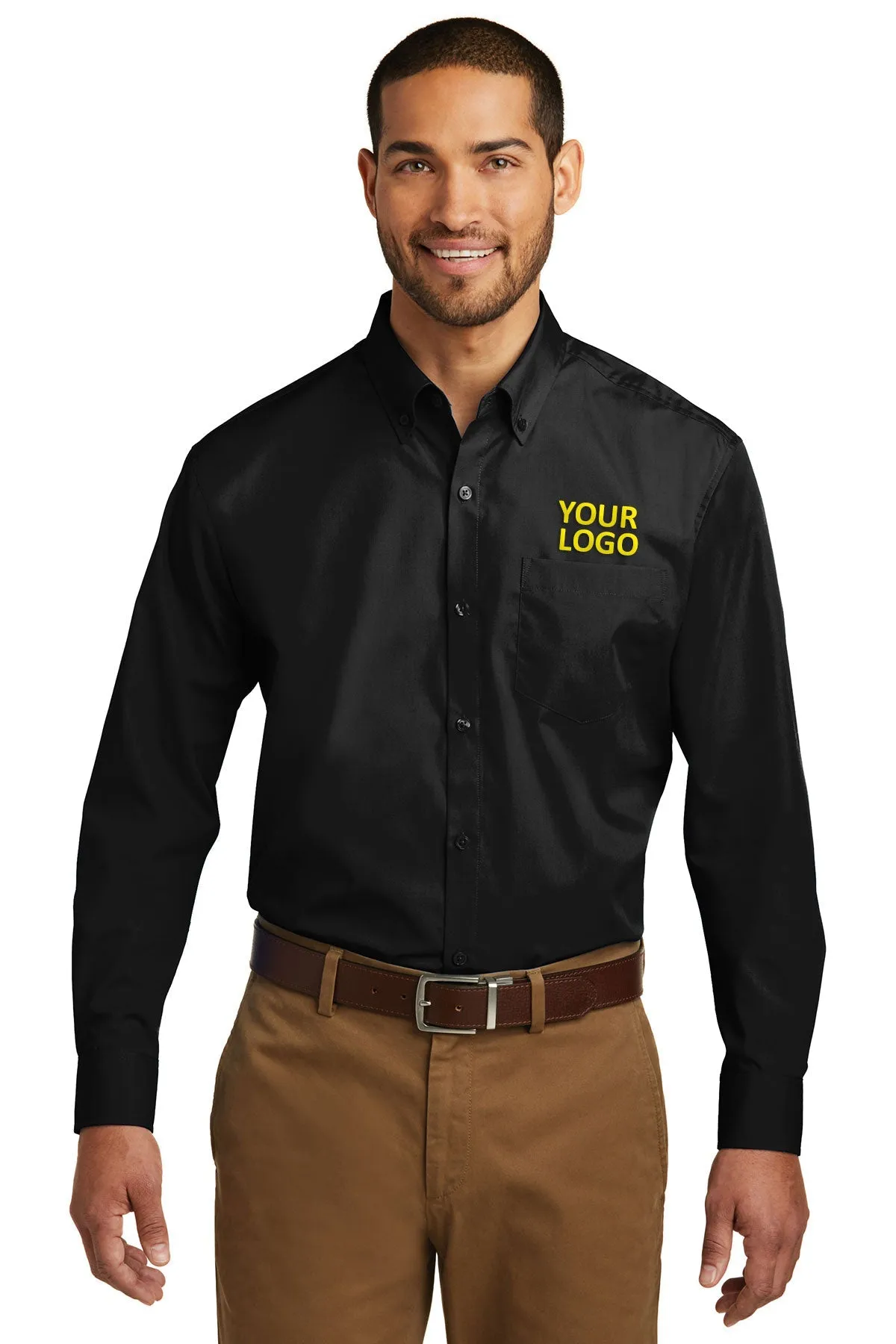 Port Authority Tall Carefree Poplin Custom Shirts, Deep Black