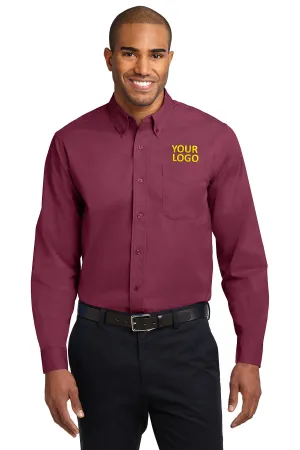 Port Authority Tall Custom Easy Care Shirts, Burgundy/ Light Stone