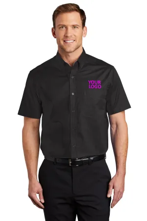 Port Authority Tall Short Sleeve Custom Easy Care Shirts, Black/ Light Stone