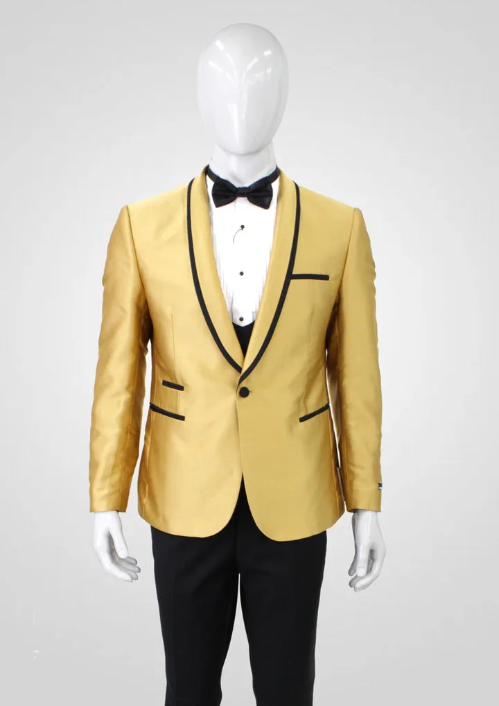 Portabella 1 Button Solid Slim Fit Tuxedo Suit with Compose Shawl Lapel, TUX900-GOLD