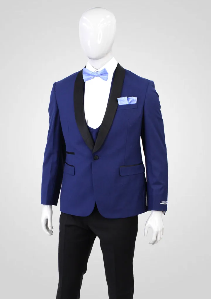 Portabella Solid 1 Button Slim Fit Tuxedo Suit with Black Shawl Lapel, TUX500-INDIGO