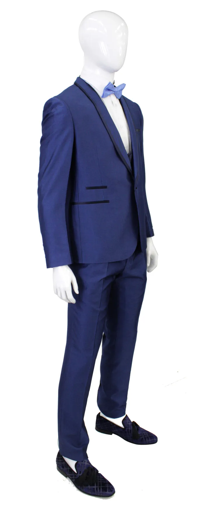 Portabella Solid 1 Button Slim Fit Tuxedo Suit with Compose Shawl Lapel, TUX900-NAVY