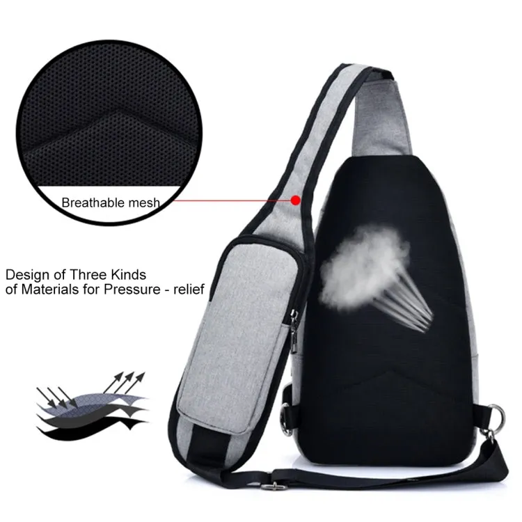 Portable Backpack Casual Outdoor Unisex Shoulder Bags Triangle Design Crossbody Bags Outdoor Sports Riding Shoulder Bag with External USB Charging Interface and Headphone Plug(Black)