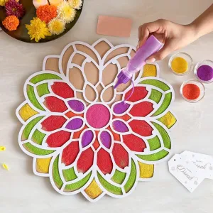 Portable Rangoli Stencil for Decor Rangoli Lotus Design for Diwali Decoration Item for Home and Diwali Gifts - 12 Inch Ananta Rangoli Stencils for Room, Hall Diwali Festival Item