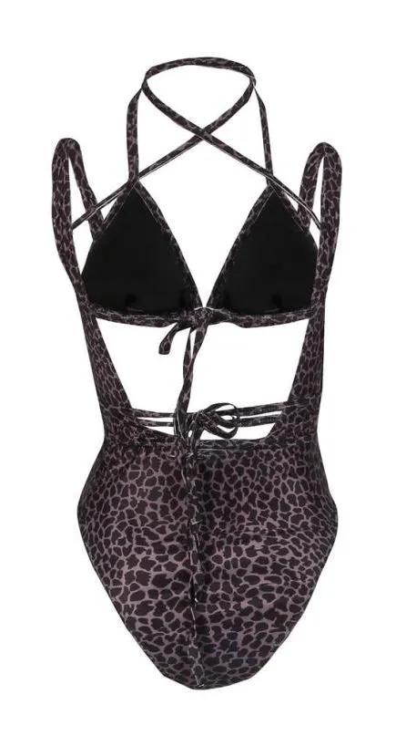 Portia Strappy Detail Suspender Monokini Brown Cheetah