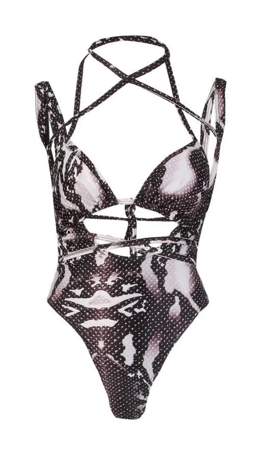 Portia Strappy Detail Suspender Monokini White Snake