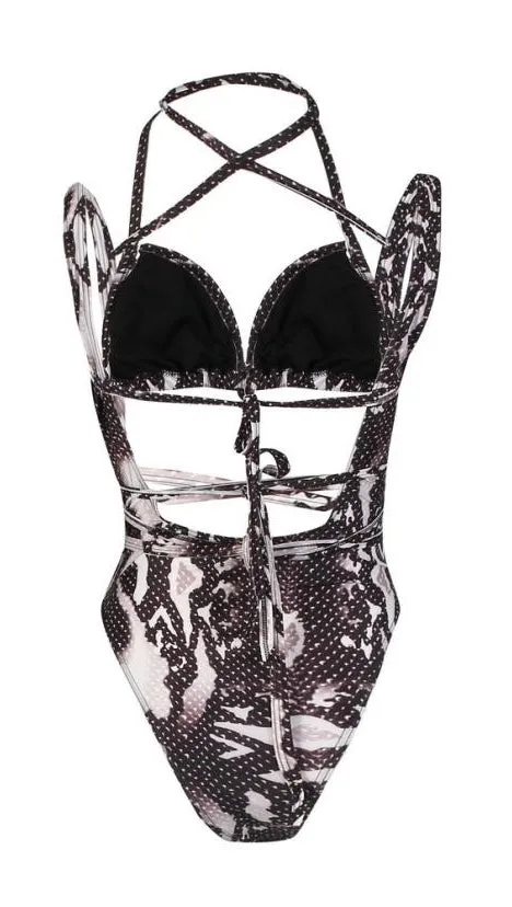 Portia Strappy Detail Suspender Monokini White Snake