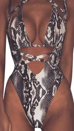 Portia Strappy Detail Suspender Monokini White Snake