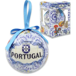 Portugal Christmas Ornament with Blue Azulejo-Style Design and Blue Ribbon