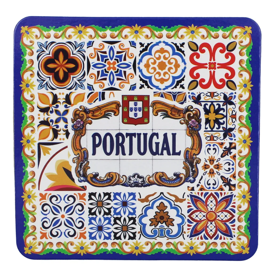 Portuguese Themed Coaster Set - 6 Piece Collection with Tile Azulejo, Rooster & Sardine Design